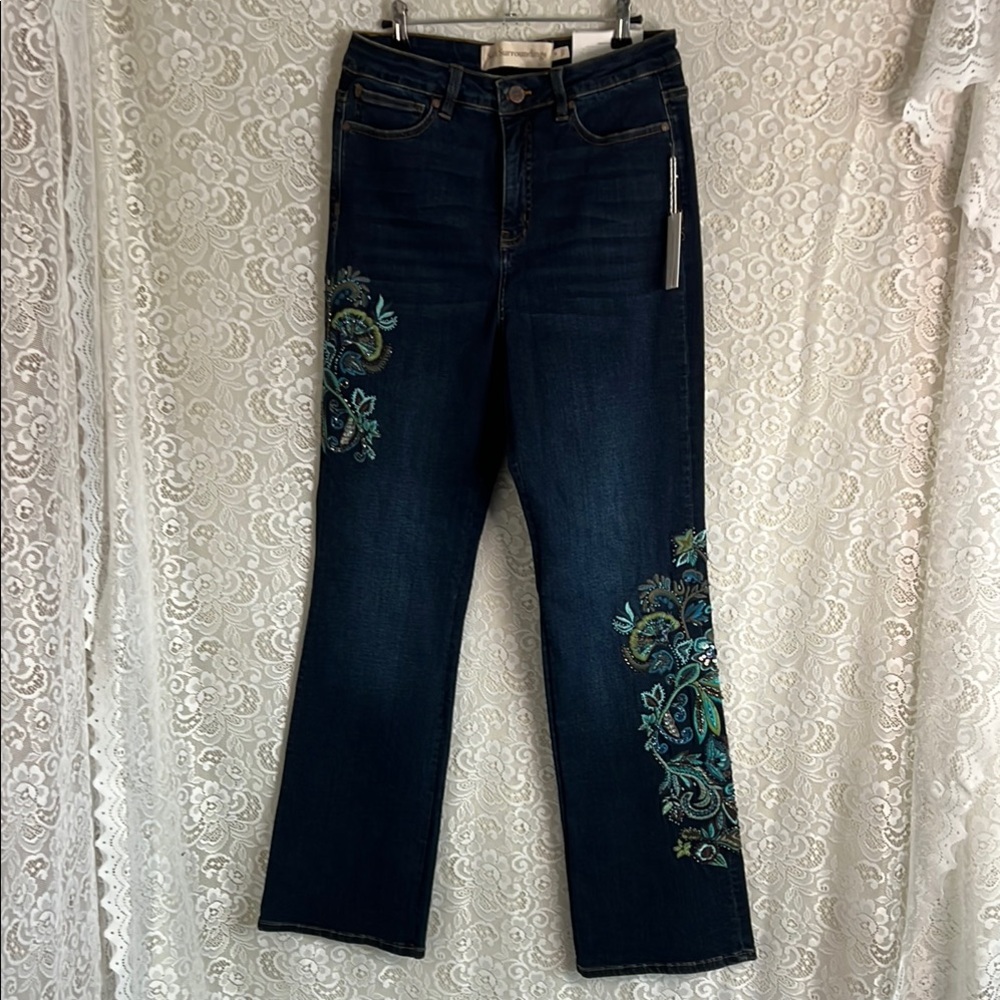 Soft surroundings Embroidered Dark Blue Women Jeans